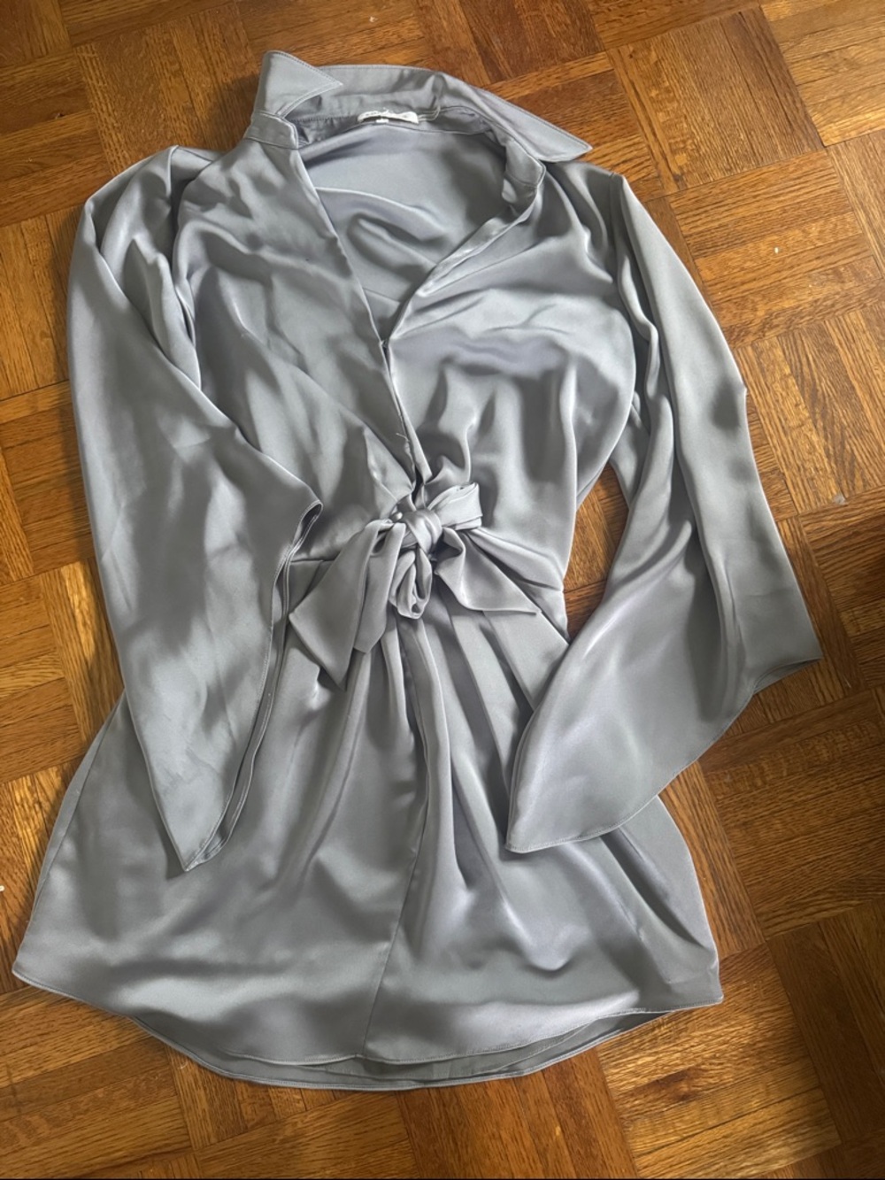 Ramy brook Silky Tie-Waist Satin Sleep Robe in Light Gray